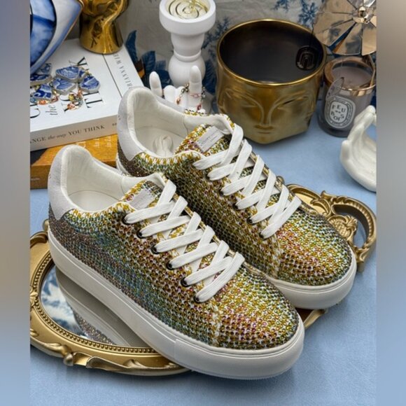 🆕 KURT GEIGER LONDON 🧿 NWOB Laney Rainbow Crystal Platform Sneaker Sz 38.5 US8 - Picture 8 of 14